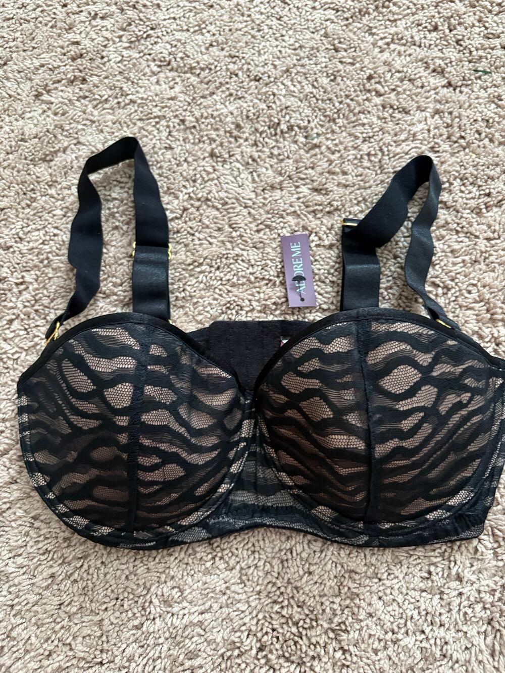 ADORE ME Black Lace Push Up Bra 34DDD New with tags